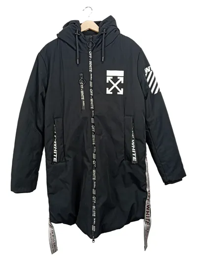 Off-White Damen Sweatjacke Gr. 38 Schwarz Streetwear Logo-Print Kapuze