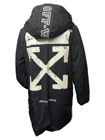 Off-White Damen Sweatjacke Gr. 38 Schwarz Streetwear Logo-Print Kapuze