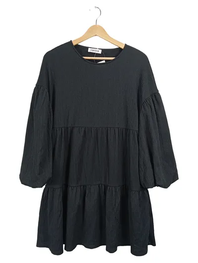 EDITED Damen Tunikakleid Gr. 38 Schwarz Boho Stufenkleid Ballonärmel