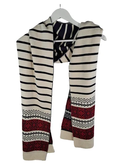 Lands' End Strickschal Norwegermuster Wolle Creme Navy Rot 188 cm