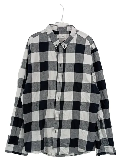 Pier One Herren Freizeithemd Kariert Schwarz Weiß Gr. 3XL Baumwolle