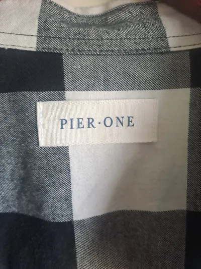 Pier One Herren Freizeithemd Kariert Schwarz Weiß Gr. 3XL Baumwolle