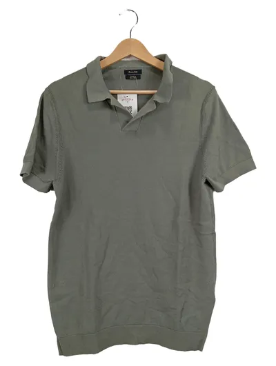 Massimo Dutti Herren Poloshirt Gr. L Oliv Baumwolle Kurzarm Casual