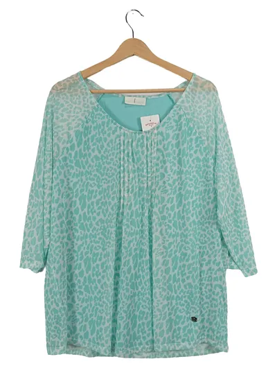 Pfeffinger Damen Bluse Gr. 46 Türkis Animal-Print 3/4-Arm Viskose