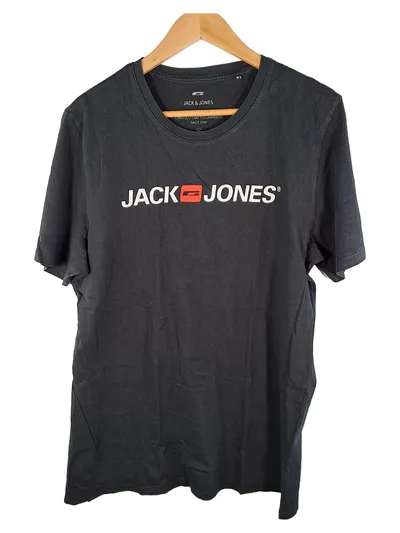 Jack & Jones Herren T-Shirt Logo Print Freizeit Kurzarm Schwarz XL