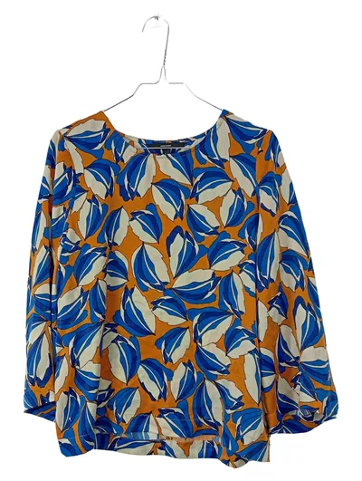 VERO MODA Damen Bluse Blätterprint Gr. S blau orange weiß