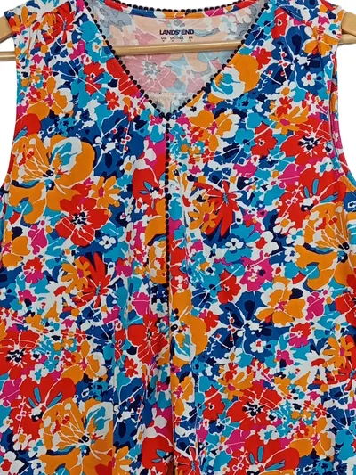 LANDS' END Damen Bluse Ärmellos Blumenmuster Gr. M Bunt Sommer