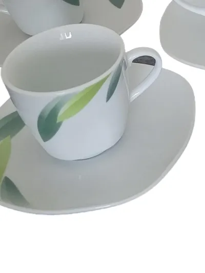 Van Well Siena Espressotassen Set 5tlg Porzellan Weiß Blattmuster Alltag