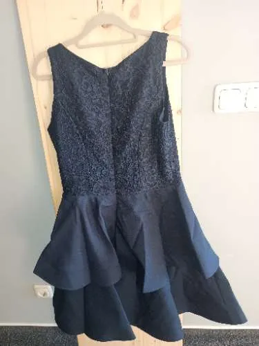 numoco Damen Cocktailkleid Spitze Rüschen Blau Gr. 40/L Elegant