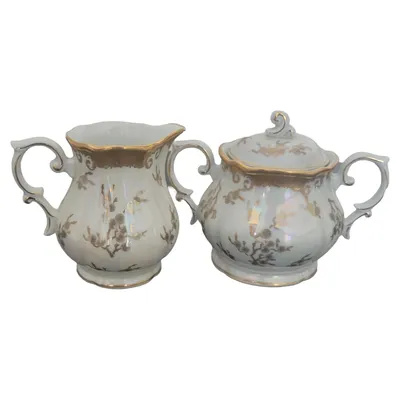 Oscar Schlegelmilch Milch Zucker Set Porzellan Vintage Blumen Festlich Weiß