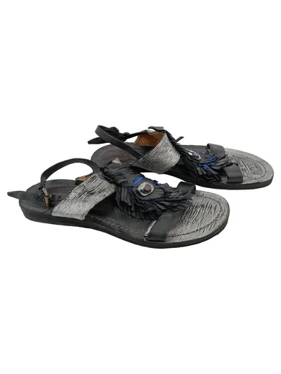 A.S.98 Pfauenfeder Sandalen Leder Damen Boho Fransen Strass Gr. 41