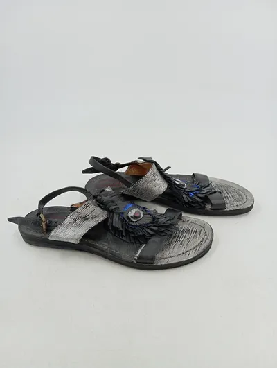 A.S.98 Pfauenfeder Sandalen Leder Damen Boho Fransen Strass Gr. 41