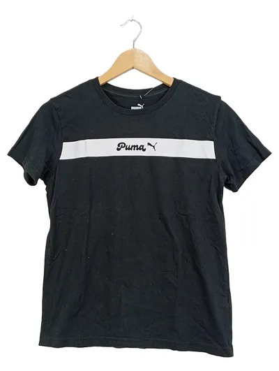 PUMA Damen Sport T-Shirt Schwarz Gr. S Logo-Print Baumwolle