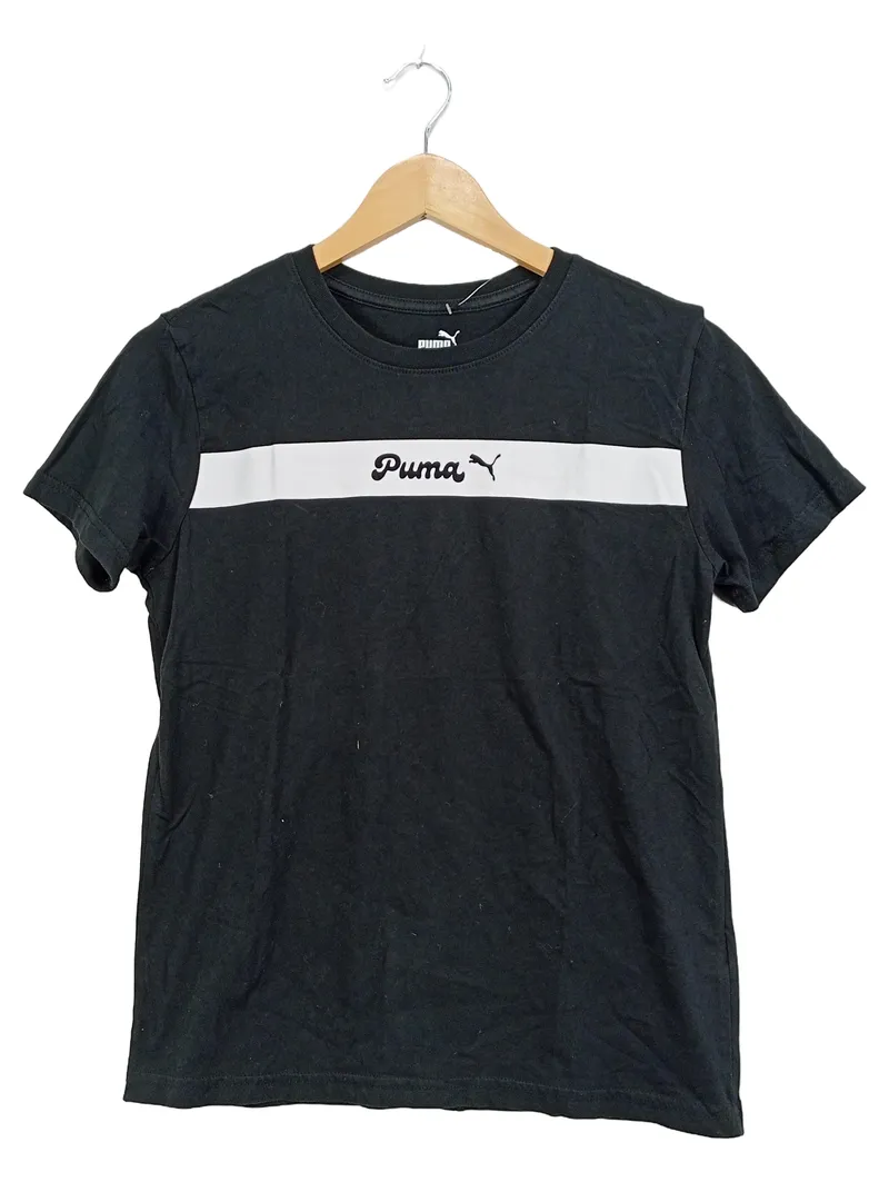PUMA Damen Sport T-Shirt Schwarz Gr. S Logo-Print Baumwolle 1