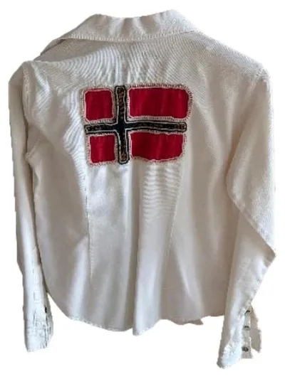 Napapijri Hemdbluse Damen Gr. L Weiß Inventive Norwegen Flagge