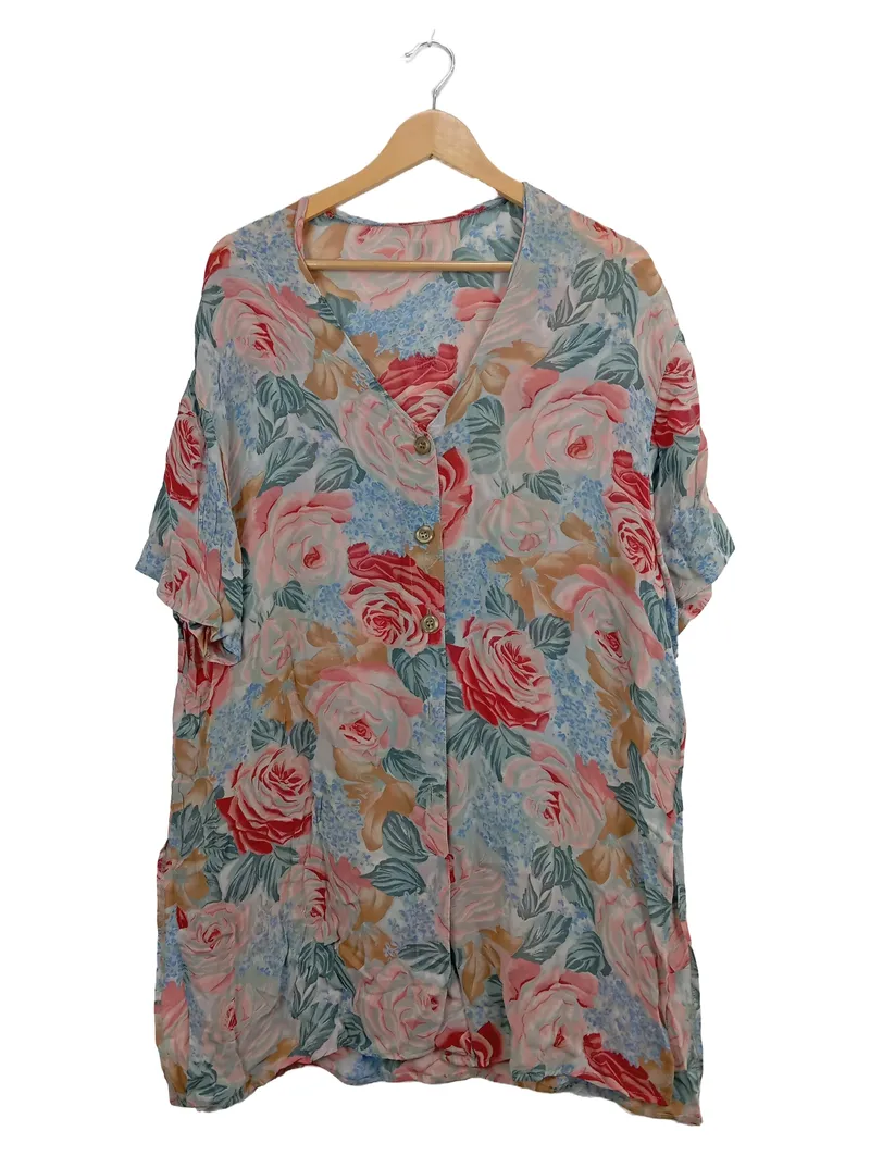 APART Fashion Damen Bluse Gr. 42 XL Blumenmuster Rosen Kurzarm 1