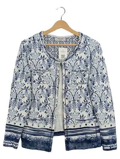 GERRY WEBER Damen Jacke Gr. 38 Blau Floral Muster Reißverschluss
