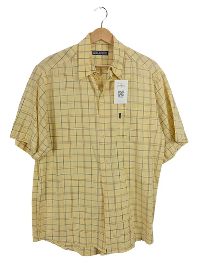 LERROS Herren Freizeithemd Kurzarm Kariert Gelb Blau Gr. XL