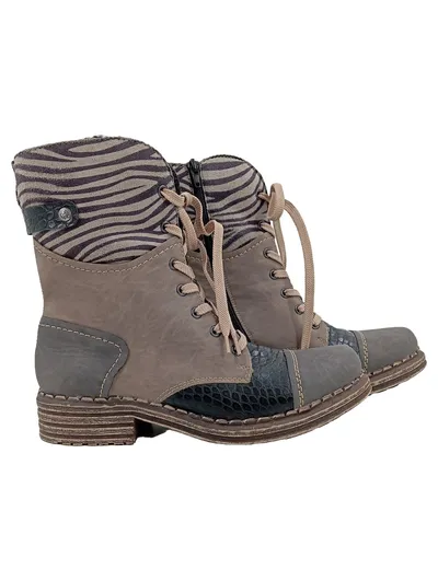 Rieker Damen Stiefelette Grau Gr. 41 Herbst Winter Reißverschluss Nieten