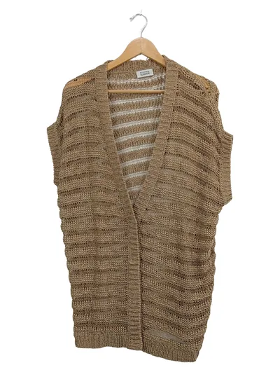 Steffen Schraut Damen Strickweste Lochmuster Beige Gr. L Ärmellos