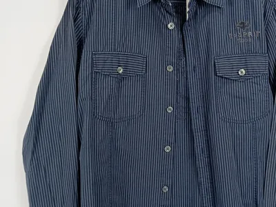 Esprit Herren Freizeithemd Langarm Gestreift Blau Gr. XXL