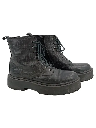 ONIYIGO Damen Stiefelette Plateau Krokoprägung Schwarz Gr. 40