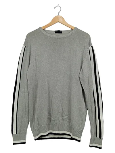 SMOG Herren Pullover Gr. L Grau Sportstreifen Baumwolle Regular Fit