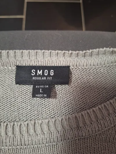 SMOG Herren Pullover Gr. L Grau Sportstreifen Baumwolle Regular Fit