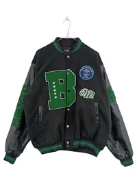 boohooMAN College Varsity Jacke Herren Gr. L Schwarz Grün Lederärmel 1
