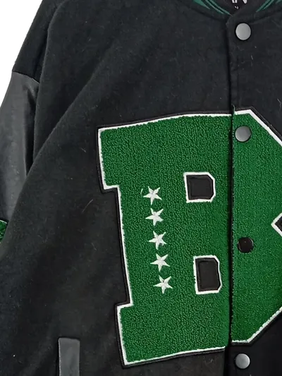 boohooMAN College Varsity Jacke Herren Gr. L Schwarz Grün Lederärmel