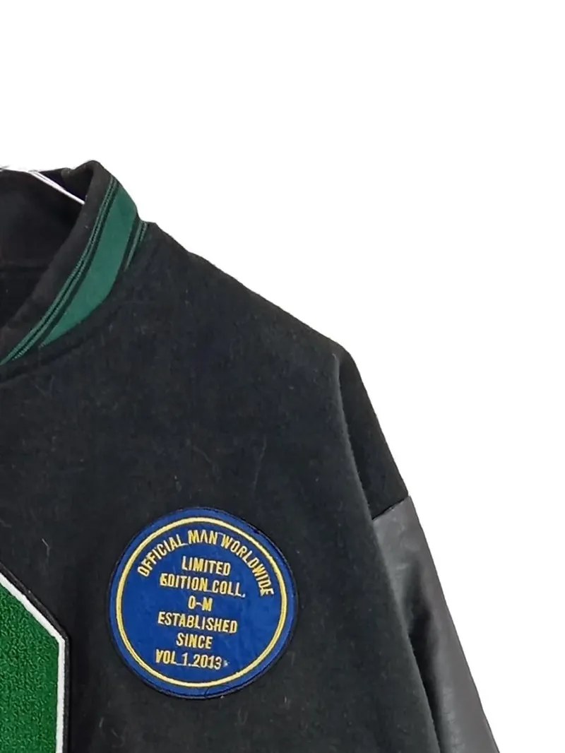 boohooMAN College Varsity Jacke Herren Gr. L Schwarz Grün Lederärmel 3