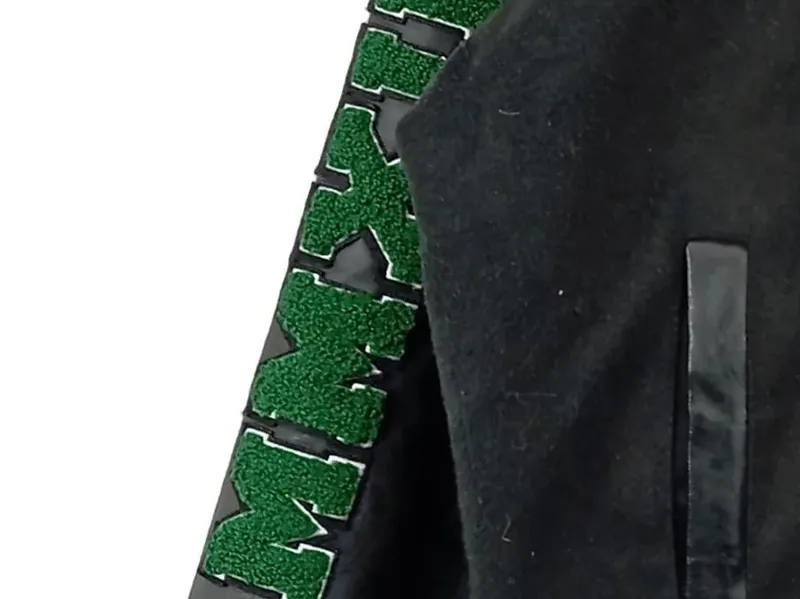 boohooMAN College Varsity Jacke Herren Gr. L Schwarz Grün Lederärmel 4