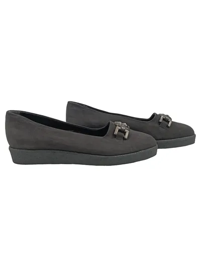 INDIANA Damen Ballerinas Gr. 38 Grau Leder Löwenkopf Made in Italy