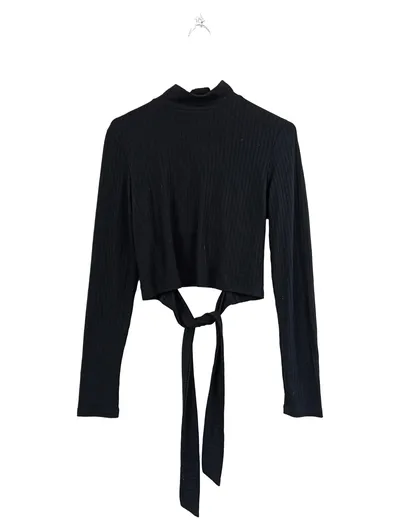 NA-KD Damen Langarmshirt Rollkragen Cropped Rippstrick Schwarz Gr. M