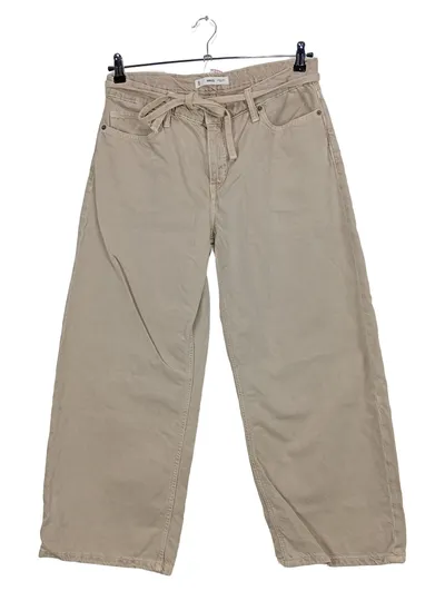 Mango MNG Damen Stoffhose Wide Leg Beige Gr. 40 Baumwolle