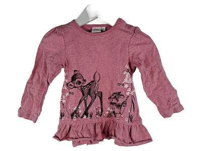 Disney Baby Langarmshirt Reh Motiv Rosa Gr. 86 Baumwolle Rüschen