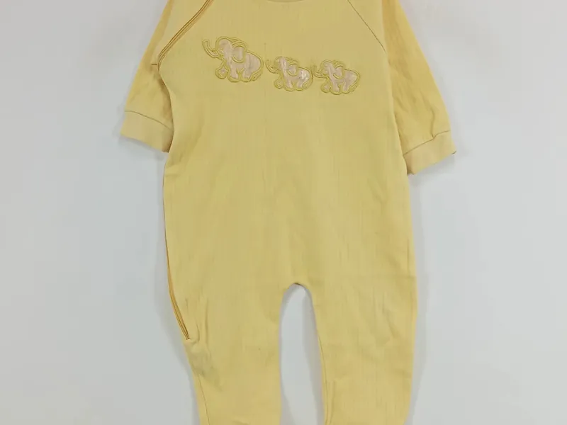 OIMO Baby Schlafanzug Strampler Gr. 74 Gelb Elefant Baumwolle Rippstrick 3
