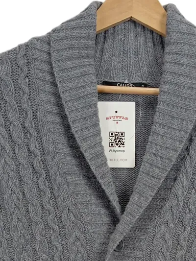 Calida Herren Strickjacke Cardigan Wolle Zopfstrick Grau Gr. 48/M