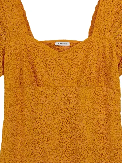 Cache Cache Damen Kleid Sommerkleid Spitze Gr. 42 XL Orange Blumen Minikleid