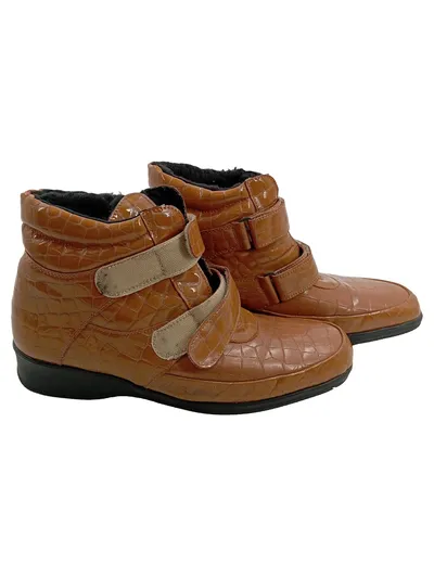 VITAFORM Damen Stiefelette Gr. 43 Braun Praktisch Kroko-Optik Klettverschluss