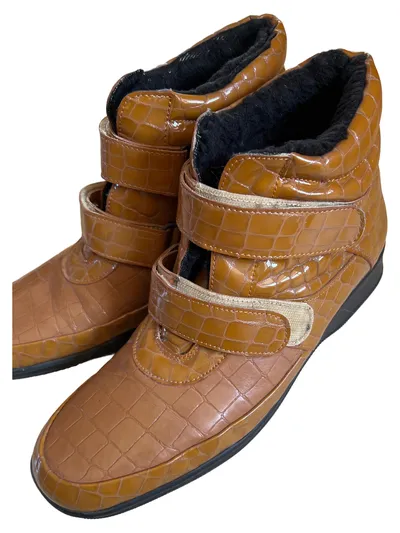 VITAFORM Damen Stiefelette Gr. 43 Braun Praktisch Kroko-Optik Klettverschluss