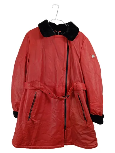 Otto Kern Damen Ledermantel Rot XL Fellkragen Gürtel Winterjacke