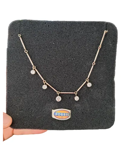 Fossil Damen Halskette Anhänger Elegant Gold Strass Kette 44cm