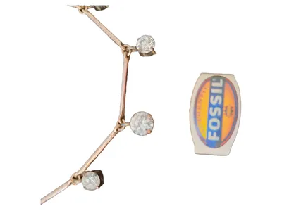 Fossil Damen Halskette Anhänger Elegant Gold Strass Kette 44cm