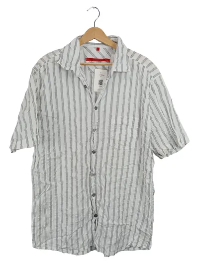 Signum Herren Freizeithemd Kurzarm Gestreift Weiß Grau Gr. XL