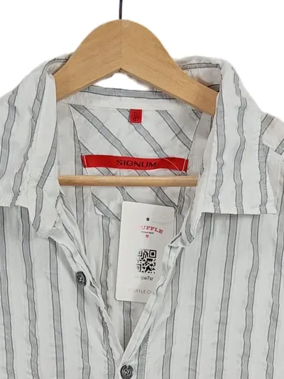 Signum Herren Freizeithemd Kurzarm Gestreift Weiß Grau Gr. XL