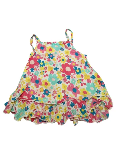 NAME IT Sommerkleid Mädchen Gr. 92 Bunt Blumen Trägerkleid Rüschen Baumwolle