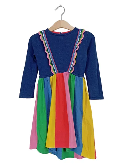 Mini Boden Mädchen Kleid Regenbogen Langarm Gr. 98 Baumwolle