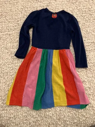 Mini Boden Mädchen Kleid Regenbogen Langarm Gr. 98 Baumwolle