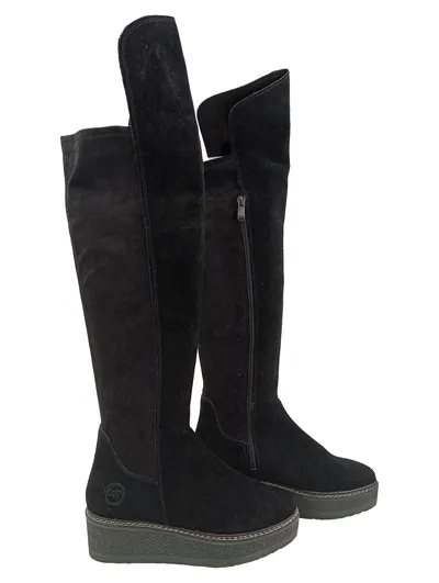 Marco Tozzi Damen Stiefel Gr. 38 Schwarz Wildleder Overknee Plateau